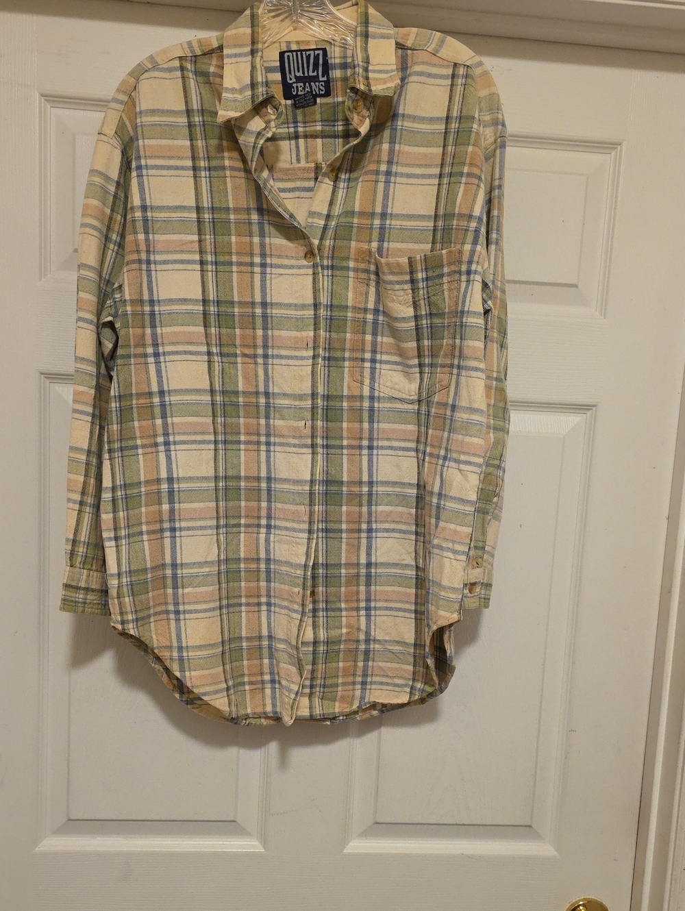 Men's Cream Plaid Button-Down Shirt
